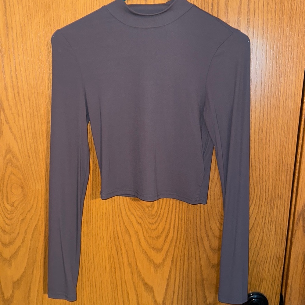 Shein Grey Mockneck Cropped Long Sleeve